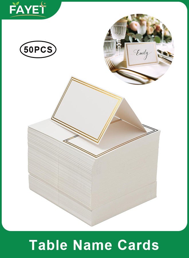 FAYET 50 Pcs Gold Foil Border Table Name Cards, Premium Tent Place Cards for Weddings, Dinner Parties, Events, Escort Cards with Elegant Design - Image 1